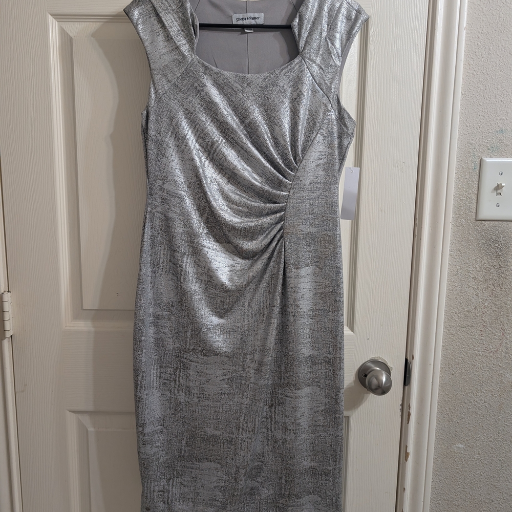 Shelby & Palmer Shimmering Silver Midi Dress